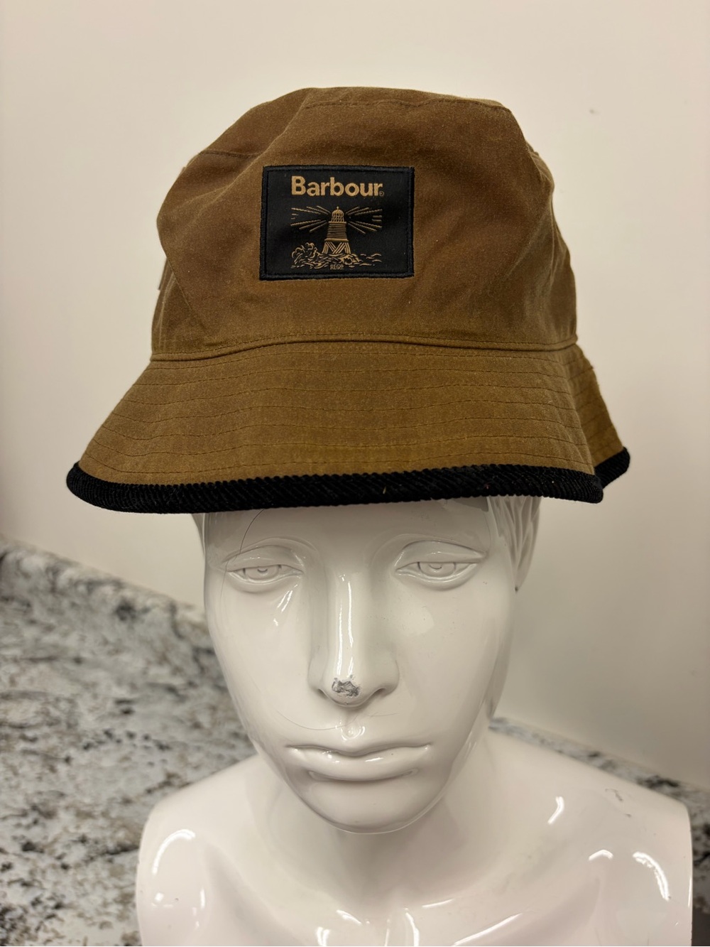 Barbour Olive Bucket Hat with Black Trim and Patch